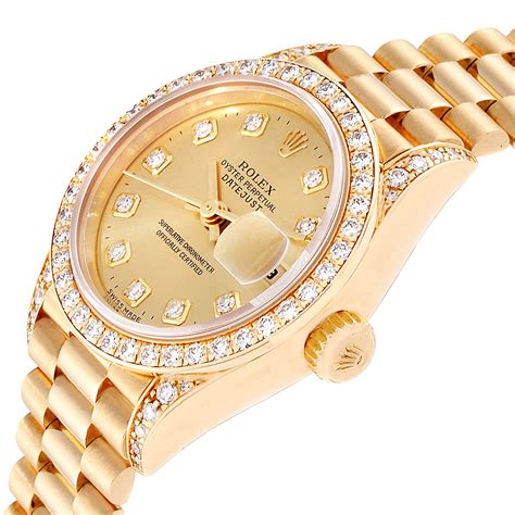 rolex ladies gold and diamond watch|rolex datejust 26mm diamond bezel.